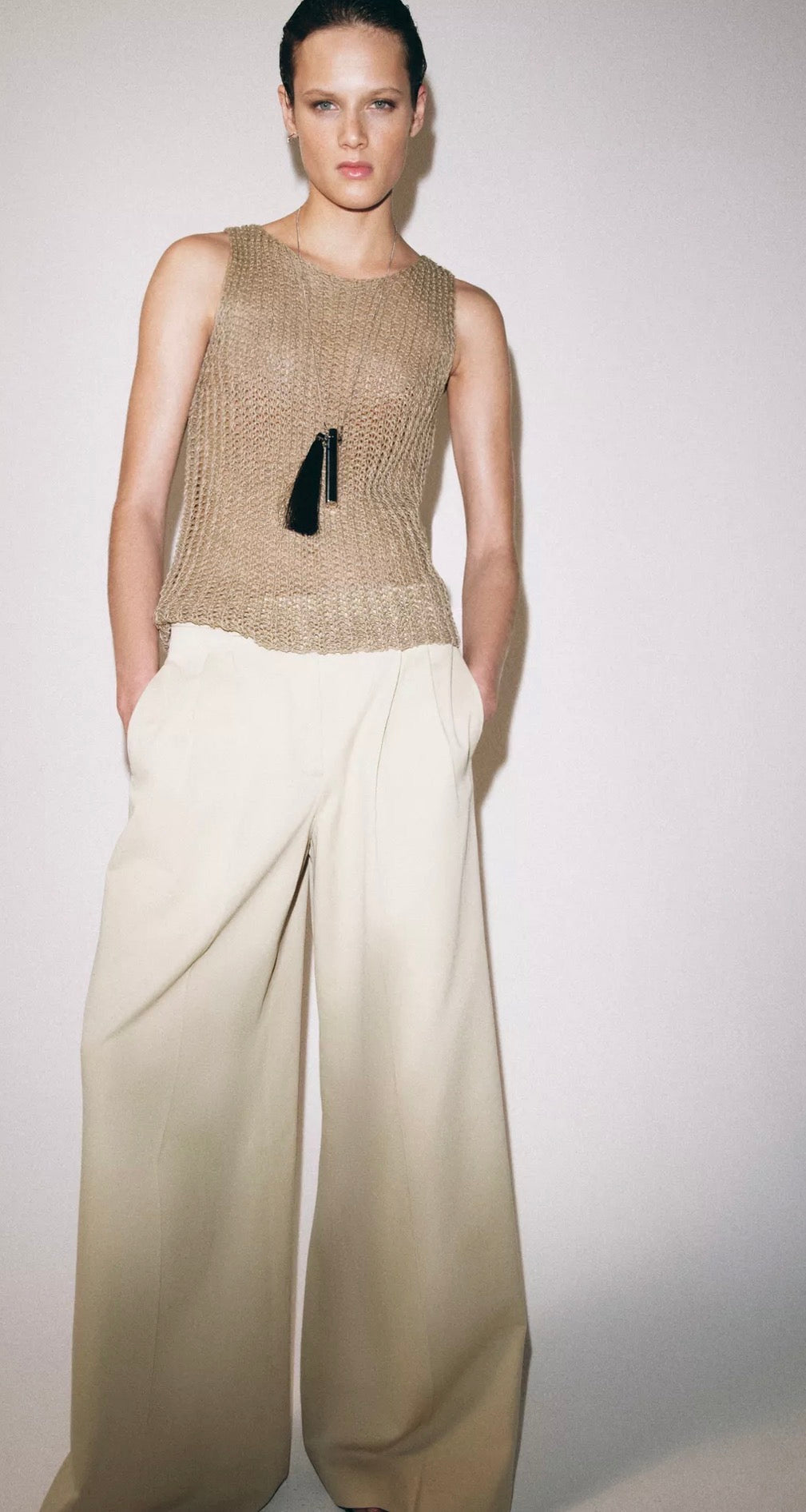 ZARA %100 keten kolsuz top
